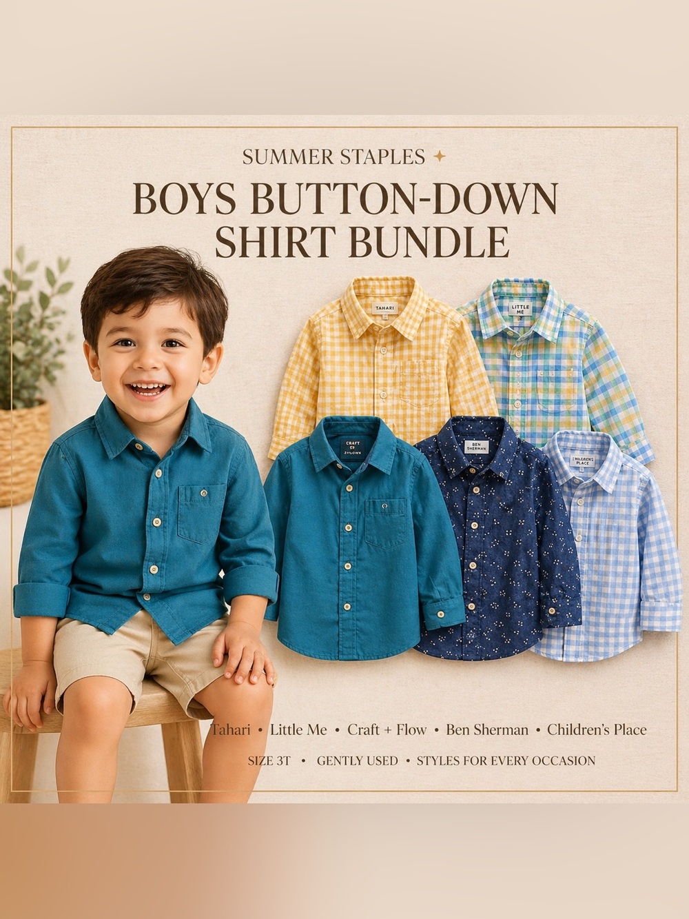 Boys 3T Button Down Shirt Bundle | Preppy Summer Set | Tahari, Ben Sherman+ More